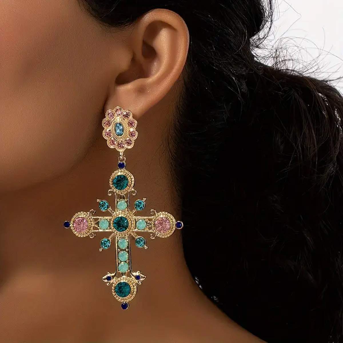 Bold σκουλαρίκια σταυροί με rhinestones - Image 2